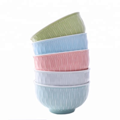 Good Quality Cheap 5 inch Glazed chinese Embossed Colorful Ceramic Bowl Set